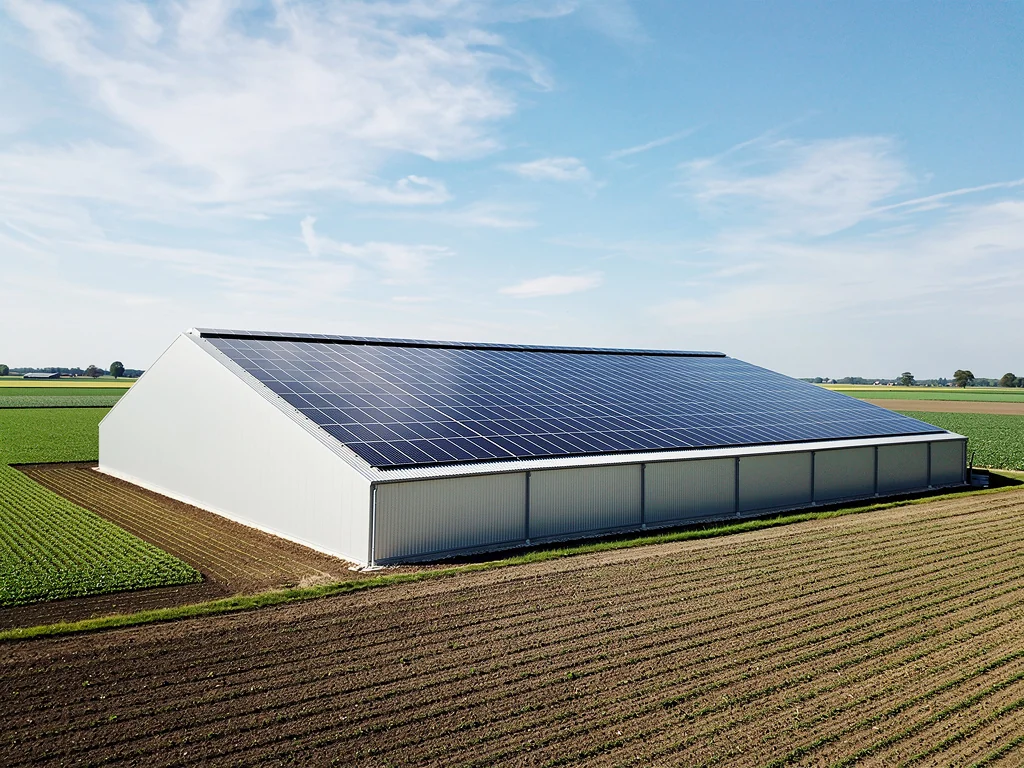 Hangar agricole neuf entièrement couvert de panneaux photovoltaïques